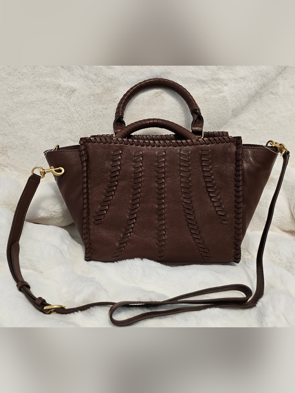 Vince Camuto Leather Nakia Satchel color Sandalwood